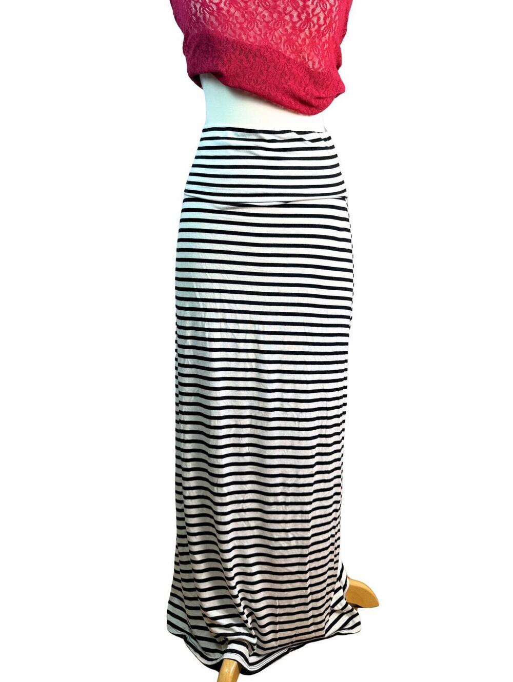 Nollie Black & White Striped Foldover Maxi Skirt Size Small Y2K
